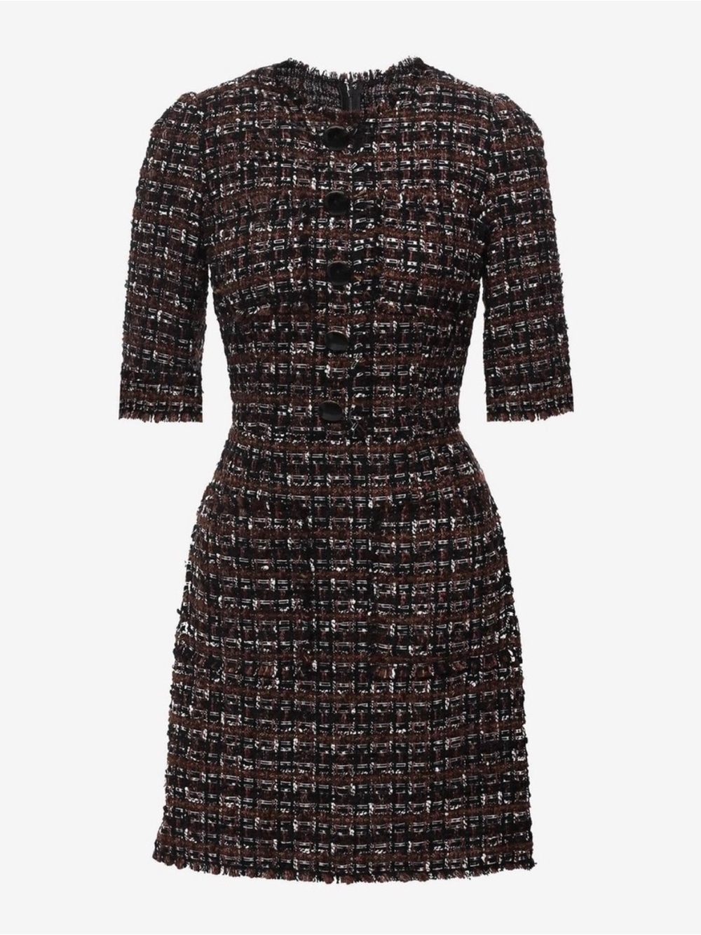DOLCE & GABBANA Brown Tweed Short Sleeves A-line Mini